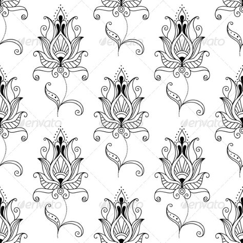 Seamless Pattern of Persian Floral Motifs by VectorTradition | GraphicRiver Realistic Photos, Flower Print Pattern, Arabesque Design, Persian Art Painting, Red Carpet Runner, Persian Motifs, Flower Stencil, Turkish Art, Persian Pattern