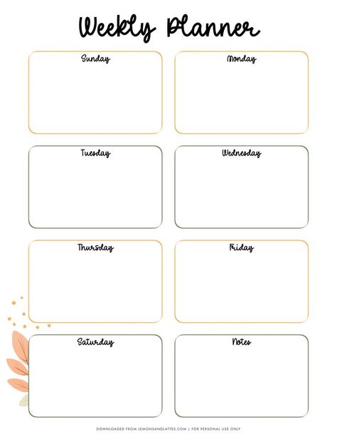 This cute weekly planner is one of several pages in our fall planner. Free to download and print! Undated Weekly Planner Free Printable, Cute Weekly Planner, Printable Weekly Calendar, Free Weekly Planner Templates, Desk Calendar Planner, Weekly Planner Book, Aesthetic Planners, Weekly Planner Printable Templates, Weekly Planner Print