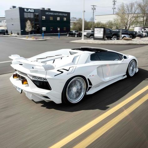 Legends Auto Boutique on Instagram: "Built in-house 1 of 1 2020 Lamborghini Aventador SVJ Roadster 🐼 - FULL White Color Match  - FULL Body Paint Protection Film  - LAB Custom OEM Headlights & Tail Lights  - Custom Painted Badges and Hub Caps - @vossen 3-Piece Polished & Matte Brushed wheels  - Lowering Springs - Full @valvetronic Race Exhaust - @gintani Performance Tune  #lamborghini #urus #tint #ppf #detailing #powdercoat #paintmatch #suspension #svj" Royal Enfield Thunderbird 350, Lamborghini Aventador Svj Roadster, Svj Roadster, White Lamborghini, Aventador Svj, Chinese Car, Paint Protection Film, Lamborghini Urus, Dream Cars Jeep