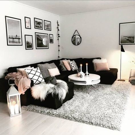 Reka Bentuk Bilik Tidur, Modern Bohemian Living Room, Furnitur Ruang Keluarga, Apartment Decorating Living, Black And White Living Room, Hiasan Bilik Tidur, First Apartment Decorating, Black Living Room, Apartment Living Room Design