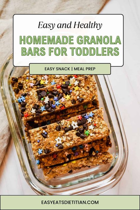 These healthier 3 ingredient homemade granola bars for toddlers are absolutely delicious, involve very few ingredients and require only 5 minutes of prep time! They are packed in nutrients from the oats and peanut butter and they are perfect to make ahead for the week! #toddlerfood #toddlersnacks #easytoddlersnacks #homemadesnacks #homemadegranolabars #granolabars Homemade Toddler Snack Bars, Homemade Oat Bars Healthy, Toddler Peanut Butter Snacks, What To Do With Granola, Homemade Granola Bars No Peanut Butter, Toddler Granola Bars Healthy, Toddler Bars Recipe, Cheap Toddler Snacks, Toddler Snack Bars