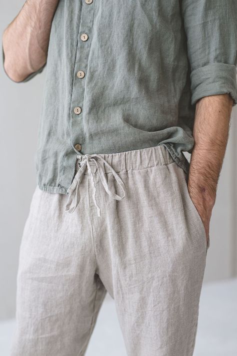 Men's Linen Pants, Mens Linen Summer Trousers, Linen Yoga Pants, Linen Clothing for Men - Etsy UK Grey Linen Pants Outfit Men, Grey Linen Pants Outfit, Linen Pants Outfit Men, Trousers Linen, Fitted Linen Pants, Linen Pants Outfit, Mens Linen Pants, Pants Outfit Men, Summer Trousers