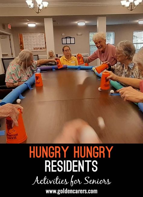 Hungry Hungry Residents: We love this game, it is so much fun! Just like Hungry Hungry Hippos! Fun Games To Play With Seniors, Activity For Seniors Assisted Living, May Activities For Seniors Nursing Homes, Senior Exercise Activities, Crafts To Do With The Elderly, April Nursing Home Activities, Games For Nursing Homes, April Activity Ideas For Seniors, Elderly Home Activities