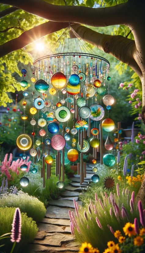 Garden Mobile, Whimsical Diy, Diy Garden Fountains, Vertical Garden Wall, Sensory Garden, Decor Hacks, Boho Garden, Have Inspiration, Garden Yard Ideas