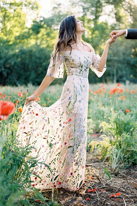 Embroidered Floral Wedding Dress, Wild Flower Wedding, Flower Wedding Dress, Flower Gown, Embroidered Wedding Dress, Alternative Wedding Dresses, Wedding Dresses With Flowers, Floral Wedding Dress, Floral Gown