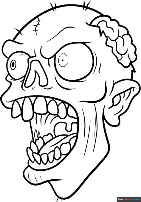 Free, printable Zombie Face coloring page for kids. Print it out or color it online. Scary Coloring Pages Free Printable, Zombie Sketch Easy, Frankenstein Coloring Pages, Scary Coloring Pages For Grown Ups, Zombie Drawing Easy, Cartoon Zombie Tattoo, Zombies Coloring Pages, School Sketch, Scary Coloring Pages