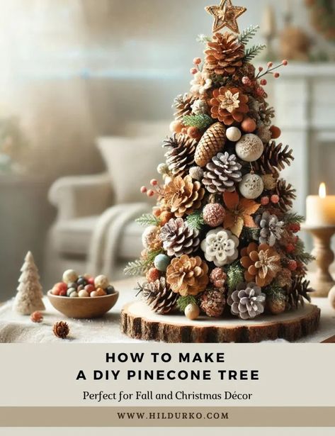 How to Make a DIY Pinecone Tree - Colorful Conversations: HildurKO's Visual Journal Pine Cones Christmas Crafts, Xmas Pine Cone Decorations, Pinecone Christmas Decorations Diy, Diy Fall Ornaments For Tree, Pinecone Christmas Trees Diy, Christmas Pine Cone Wreaths Diy, Decoration With Pine Cones, Small Pinecone Crafts Ideas, Pinecone Christmas Tree Diy