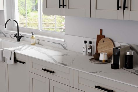 Buy Classic Marble solid laminate worktops from Worktop Express. Industry-leading solid laminate worktops and accessories backed up by 50,000+ five star reviews and available next day. Buy with confidence thanks to our Price Match Promise. Compact Laminate, Stone Laminate, Wooden Worktops, Marble Worktops, Composite Sinks, Wood Worktop, Laminate Worktop, Cream Kitchen, Kitchen Manufacturers