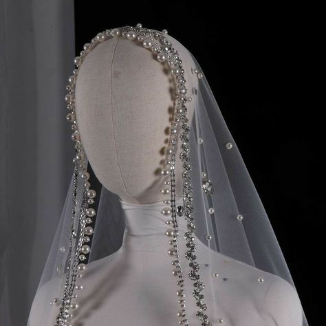 Bride Veils, Rhinestone Veil, Baju Kahwin, Veils Wedding, Beaded Veils, Pearl Veil, Ivory Colour, Bride Veil, Wedding Headdress