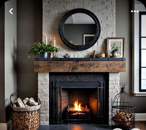 Fireplace Focal Wall Ideas, Industrial Fireplace Ideas, Corner Fireplace Makeover, Industrial Fireplace, Stone Fireplace Decor, Fireplace Decor Ideas, Illustration Poses, Wood Mantle Fireplace, Fake Fireplace