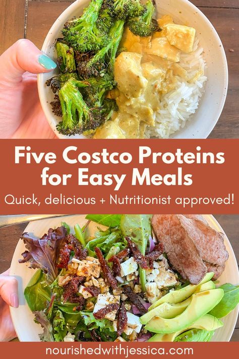 Five Costco Proteins for Easy Meals  - Nourished with Jessica Healthy Convenience Meals, Costco Food Prep, Costco Clean Eating Shopping Lists, Meals For Macro Counting, Quick Costco Dinners, Nutrient Dense Lunch Ideas, Easy Macro Friendly Meals, Costco Budget Meal Plan, Macro Friendly Recipes Easy