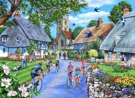 Jigsaw Puzzle | 140 pieces | Sunday Morning | Jigidi Best Jigsaw, Jigsaw Puzzles Art, Large Puzzle Pieces, Free Jigsaw Puzzles, Chinese Art Painting, Retro Artwork, Free Online Jigsaw Puzzles, Nostalgic Art, Cottage Art