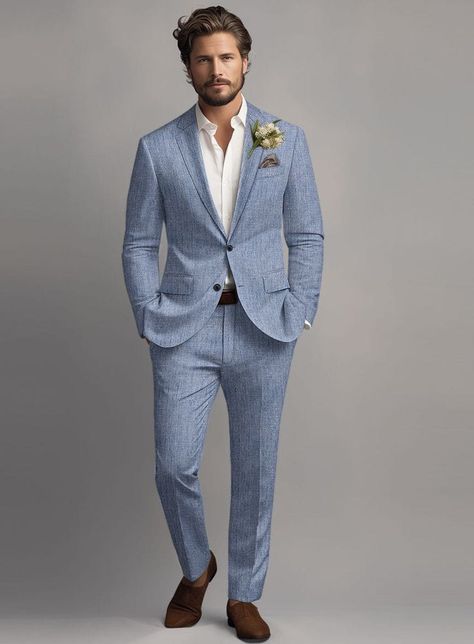 20 Brilliant Blue Wedding Ideas - LADY WEDDINGS Blue Suit Men Wedding Groom Outfit, Steel Blue Groom Suit, Dusty Blue Mens Suit Wedding, Wedding Suits Men Light Blue, Light Blue Mens Wedding Suit, Heather Blue Suit Wedding, Blue Linen Suit Men Wedding, Mens Blue Linen Suit, Light Blue Linen Suit Men