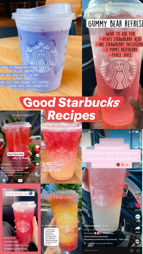 Fun Drink Ideas, Starbucks Copycat Recipes Drinks, Starbucks Drink Menu, Starbucks Secret Menu Recipes, Fun Drink Recipe, Starbucks Drinks Diy, Secret Starbucks Recipes, Iced Starbucks Drinks, Healthy Starbucks Drinks