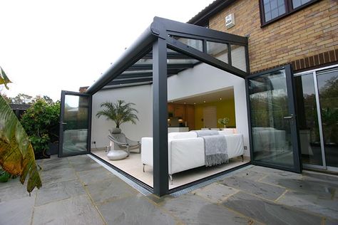 #Solarlux #Wintergarden Conservatory Extension Ideas, Glass Room Extension, Modern Conservatory Extension, Small House Extensions, Modern Conservatory, Conservatory Extension, Orangery Extension, Kitchen Diner Extension, Garden Room Extensions