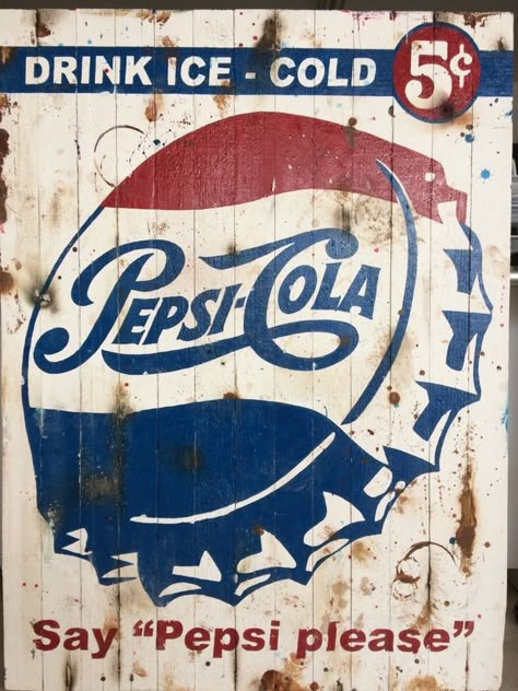 Iklan Vintage, Pepsi Vintage, Old Advertisements, Pepsi Cola, Retro Sign, Old Signs, Coca Cola Vintage, Vintage Labels, Vintage Metal Signs