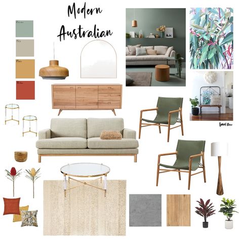 Oak Style Living Room, Australian Bedroom Decor, Modern Australian Living Room, Australian Living Room Ideas, Australian Design Interior, Australian House Interior Design, Modern Australian Interior Design, Living Room Moodboard Interior Design, Contemporary Living Room Color Schemes