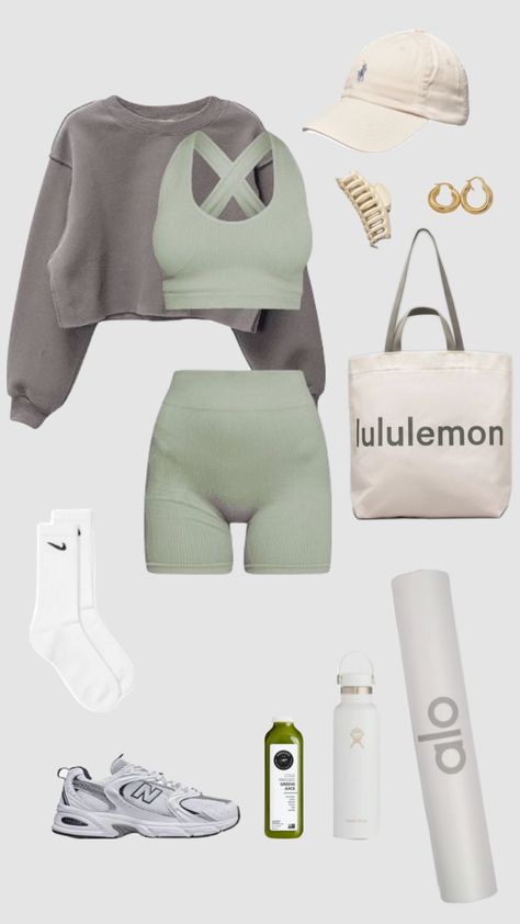 Discover the Perfect Green Workout Set for Yoga & Gym! 💚🧘🏻‍♀️ Elevate your fitness game with this stylish and comfortable activewear ensemble. Whether you're hitting the yoga mat or the gym, this green-themed workout outfit is designed to inspire, motivate, and energize your fitness routine. Find your fitness fashion inspiration today! #outfitinspo #workout #workoutoutfit #greenaesthethic #sports #yoga #fitinspo #inspo #ootd #cleangirl #cleangirlaestethic #alo Set Workout Clothes, Gym Outfit Design, Yoga Set Aesthetic, Light Green Workout Outfit, Aesthetic Yoga Outfit, Sage Green Workout Outfit, Elegant Workout Clothes, Spring Gym Outfits For Women, Cute Work Out Outfits