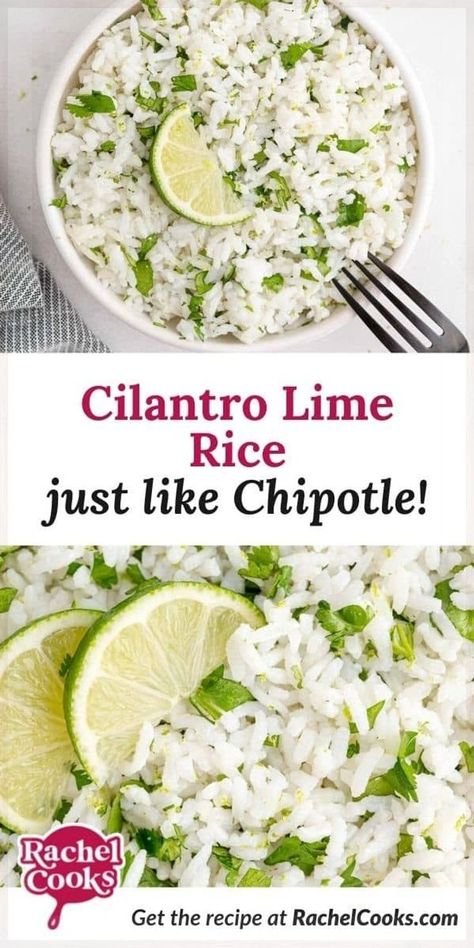 Lime Cilantro Rice, Chipotle Copycat, Cilantro Lime Rice Recipe, Lime Rice Recipes, Plain Rice, Cilantro Rice, Tacos Burritos, Lime Rice, Cilantro Lime Rice