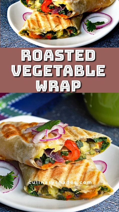 Grilled Veggie Wraps - Culinary Shades Roasted Veggie Wrap Recipe, Grilled Veggie Wrap, Veggie Wrap, Vegan Wraps, Veggie Wraps, Lost 100 Pounds, Veggie Sandwich, Roasted Vegetable, Mediterranean Diet Recipes