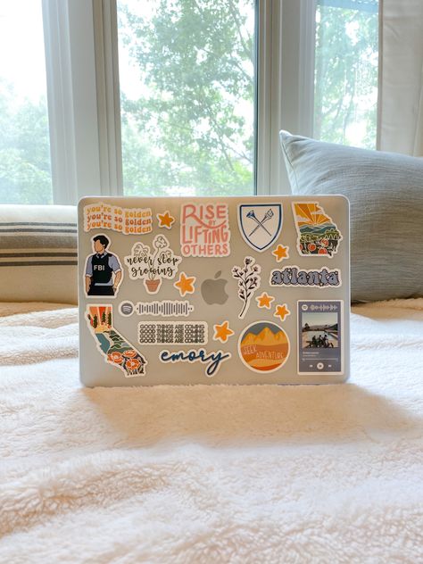 shop over 320 sticker designs! tap for more! Computer Stickers Aesthetic, Macbook Cover Stickers, Macbook Case Stickers, Mockup Ideas, Mac Stickers, Laptop Case Stickers, Laptop Decoration, Laptop Design, Diy Laptop