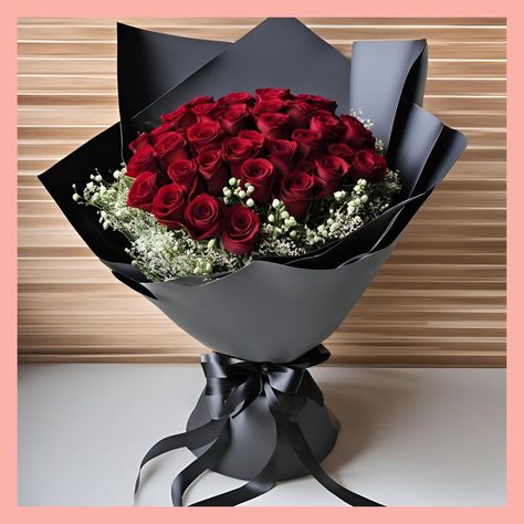 Anniversary Bouquet For Him, Flower Bouquet Anniversary, Red Roses Bouquet Gift Birthday, Birthday Bouquet For Him, Romantic Flowers For Her, Rose Bouquet Aesthetic, Rose With Ribbon, Elegant Flower Bouquet, Red Flowers Bouquet