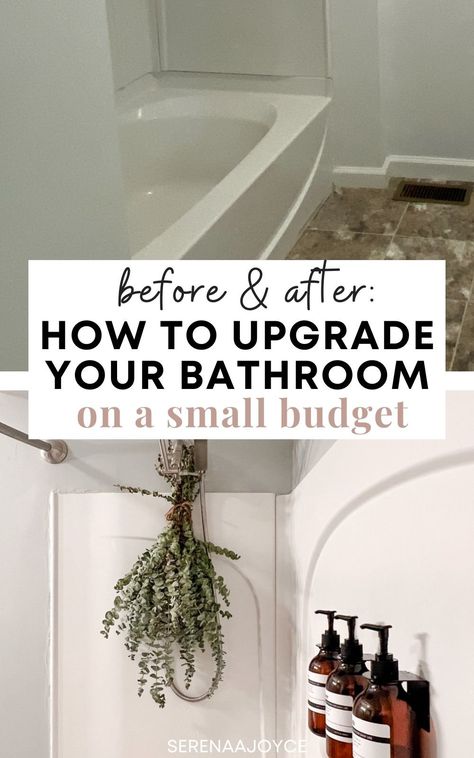 bathroom upgrades on a budget Hotel Feel Bathroom, Redo Shower Tub Combo, Update Bathtub Shower Combo, Sink Next To Bathtub, Diy Bathroom Ideas On A Budget, Bathroom Glow Up, Update Master Bath On A Budget, Bathroom Aethstetic, Decorate Apartment Bathroom