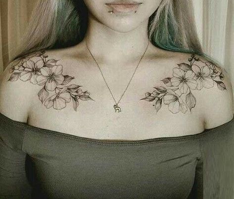 Double Shoulder Tattoo, Symetric Tattoo Collar Bone, Collar Bone Tattoo Flowers, Flower Collar Bone Tattoo, Under Collar Bone Tattoos, Collar Bone Tattoos, Collar Tattoo, Collarbone Tattoos, Fairy Tattoos