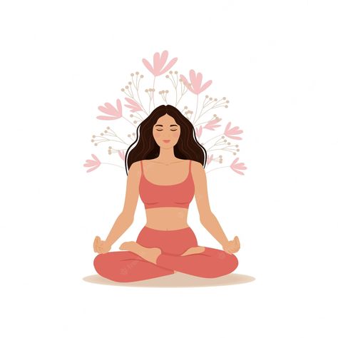 Premium Vector | Vector yoga studio the girl sits in the lotus position vector illustration in flat style Meditate Illustration, Yoga Animation, Yoga Illustration Art, Meditation Illustration, Girl Meditating, Sitting Yoga, Sitting Yoga Poses, Yoga Meme, Yoga Vector