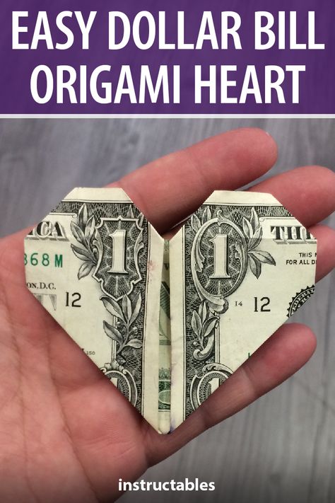 Oragami Money, Dollar Bill Gift, Money Origami Heart, Fold Dollar Bill, Easy Money Origami, Paper Figures, Folding Money, Dollar Origami, Origami Gifts