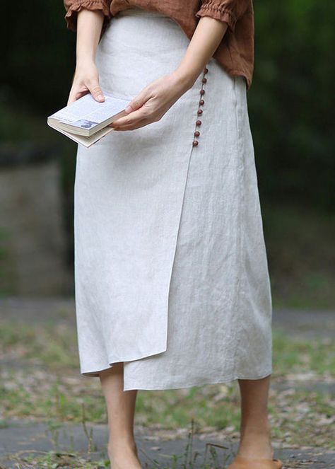 Linen Skirt Midi, Line Skirts, Grey Flowers, Spring Fabric, Skirt Midi, Suit Style, Linen Skirt, Outfit Look, Asymmetrical Design