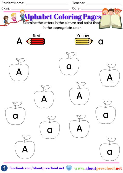 Alphabet Color Pages-A 1 Alphabet Letter Matching, Letter Recognition Worksheets, Printable Alphabet Worksheets, Fun Worksheets For Kids, Alphabet Kindergarten, Kids Worksheets Preschool, Alphabet Worksheets Preschool, Color Pages, Alphabet Activities Preschool