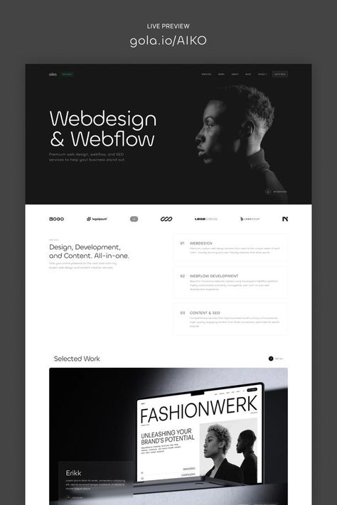 Aiko is a minimal & modern Portfolio Webflow Template perfectly suited for freelancers, designers, web designers, Webflow developers, agencies or your personal portfolio. Web Developer Portfolio Website, Agency Website Inspiration, Portfolio Website Design Inspiration, Portfolio Website Inspiration, Personal Website Design, Minimal Website Design, Modern Portfolio, Agency Website Design, Web Portfolio