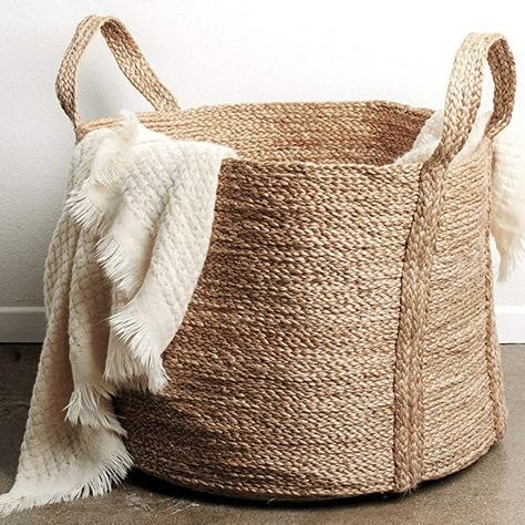 Amazon.com: GooBloo Large Woven Storage Basket 100% Jute - 20” x 16” Tall Decorative Jute Rope Basket for Living Room, Toys or Blankets - Wicker Baskets with Handles - Handmade Natural Laundry Hamper : Home & Kitchen Basket For Living Room, Wooden Toy Chest, Wicker Laundry Hamper, Blanket Holder, Large Woven Basket, Laundry Basket Organization, Storing Blankets, Natural Laundry, Jute Basket