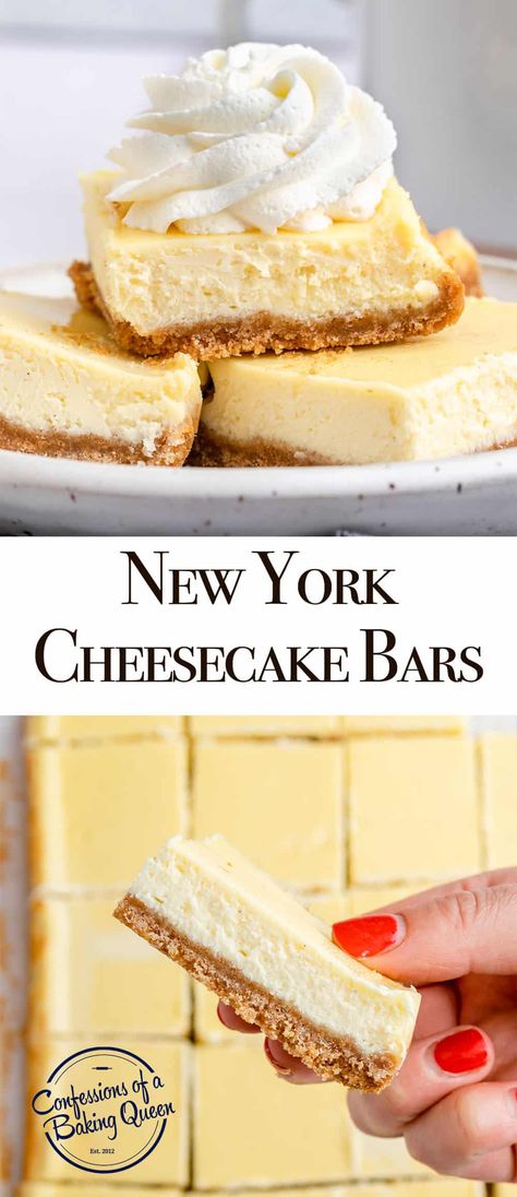 How To Make New York Cheesecake Bars (Easy, Delicious, & Crowd Pleaser) Cheesecake Bars Recipes Easy, Classic New York Cheesecake, Cheesecake Bars Easy, Cheesecake Bar Recipes, Square Recipes, Adventure Seeker, Baked Cheesecake Recipe, Best Cheesecake, Easy Cheesecake Recipes