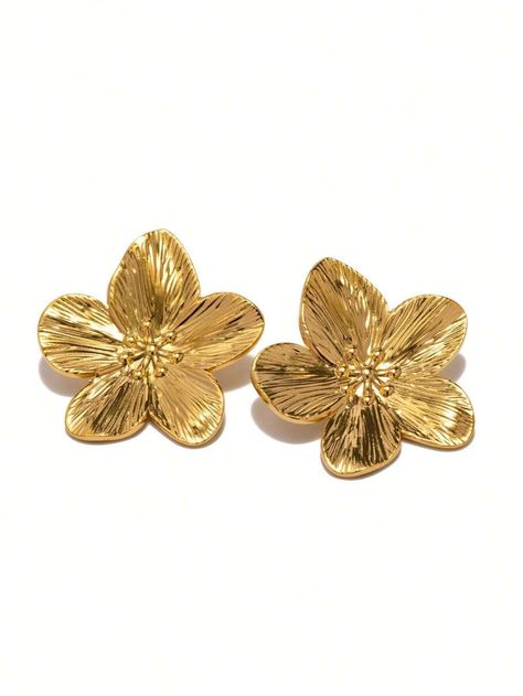 2pcs 18K Golden Stainless Steel Women Earrings With Flower & Five-Leaf Clover, Suitable For Gift, Party And Team-Building | SHEIN IL Steel Flowers, Shape Geometric, People Women, Alloy Earrings, Flower Stud Earrings, Flower Stud, Flower Earrings Studs, Flower Studs, Metal Earrings