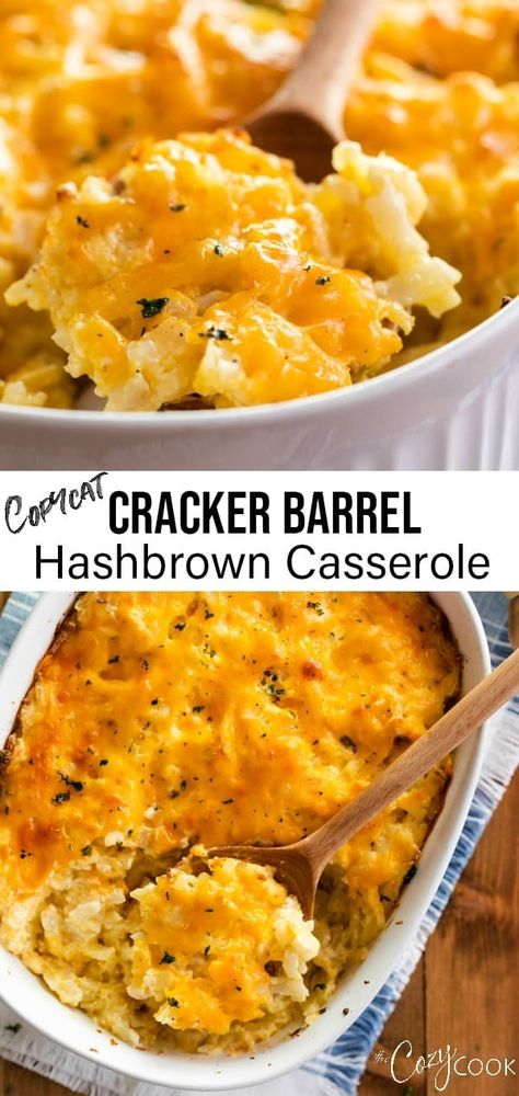 This Hashbrown Casserole tastes just like the Cracker Barrel version and is so easy to make. Plus, you can make it ahead of time and can freeze leftovers! | The Cozy Cook | #hashbrowns #casserole #crackerbarrel #breakfast #brunch #copycat #comfortfood Copycat Hashbrown Casserole, Cracker Barrel Hashbrown, Freeze Leftovers, Cracker Barrel Hashbrown Casserole, Cracker Barrel Recipes, Hashbrown Casserole Recipe, Egg Benedict, Hashbrown Casserole, Hashbrown Breakfast Casserole