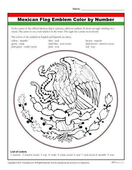 Mexican Flag Emblem -Color by Number Activity Mexican Flag Coloring Page, Mexican Flag Template, Mexican Independence Day Crafts For Kids, Mexican Flag Craft, Mexican Activities For Kids, Mexico Independence Day Crafts For Kids, Mexican Independence Day Crafts, Mexico For Kids, Mexico Independence Day