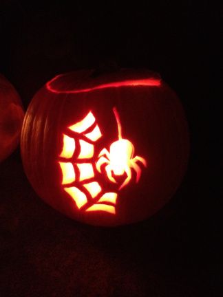 Spider Web Jack O Lantern - easy to carve and looks great on Halloween night! Easy Spider Pumpkin Carving, Jack O Lantern Spider, Pumpkin Carving Ideas Spider Web, Pumpkin Carving Spider Web, Pumpkin Spider Carving, Spider Pumpkin Carving Ideas, Pumpkin Carving Ideas Spider, Spider Web Pumpkin Carving, Jack O Lantern Carving Ideas