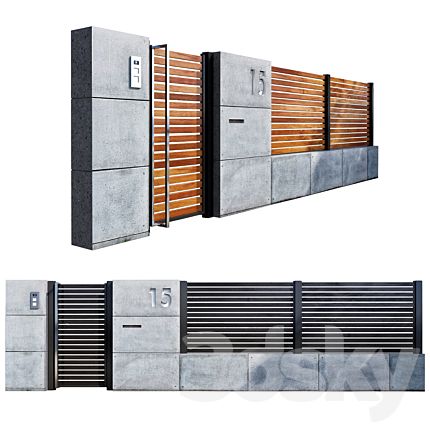 Fence gate - Fence - 3D model House Fence Design Gates, How To Build A Fence, Gate Fence Design, Exterior Gate Design, Building Fence, Modern Fences, New Gate Design, Contemporary Gates, Compound Wall Design