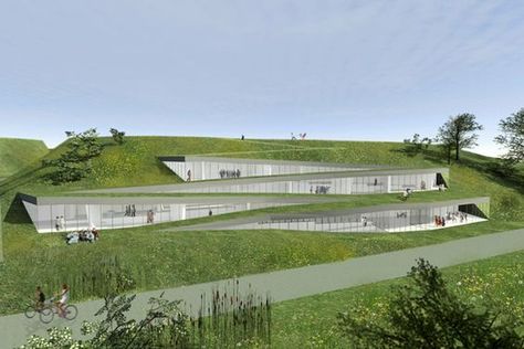 Culture Center, Mountain Architecture, Earth Sheltered, Urban Landscape Design, Roof Architecture, Green Architecture, Cultural Architecture, Museum Architecture, A Hill