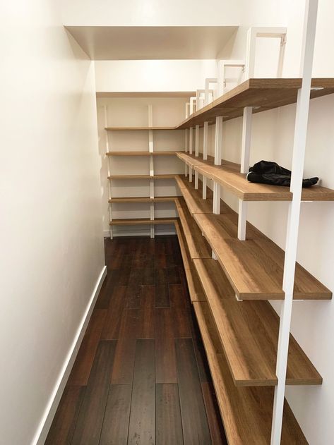 Small Storage Room Shelving, Storage Room Small Spaces, Shelves In Storage Room, House Storage Room, Shelves For Storage Room, Small Storeroom Ideas, Hot Press Shelving Ideas, Organized Plant Room, Hot Press Storage