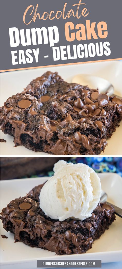 This 5-ingredient chocolate dump cake is the easiest chocolate dessert ever, and the most indulgent, with gooey chocolate in every bite! Easy Dump Cake Recipe Chocolate, Choc Dump Cake Recipes, Chocolate Cake Mix Desserts Easy, Dump Desserts Easy, Easy Desserts For Birthday, 5 Ingredient Cake, Chocolate Desserts Easy Quick Simple, Easy Chocolate Desserts For A Crowd, Chocolate Dessert For Thanksgiving