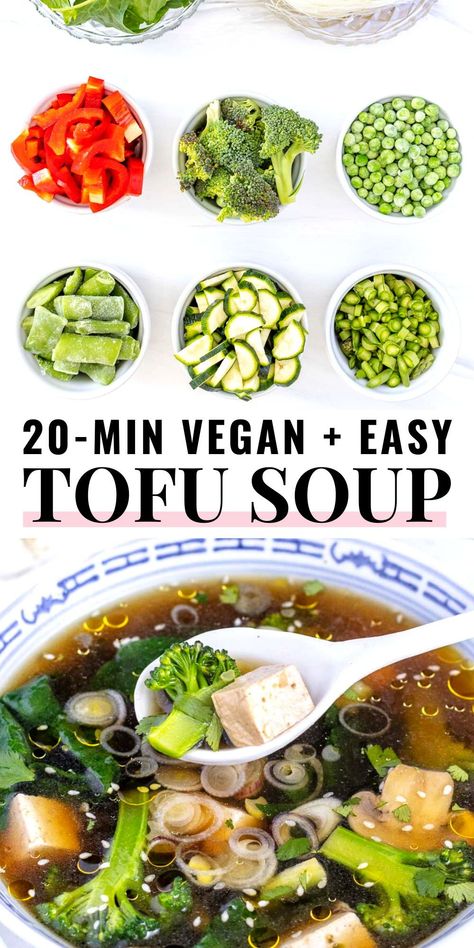 Quick Tofu, Firm Tofu Recipes, Seasonal Veggies, Plant Based School, Tofu Soup, Main Entrees, Plant Based Recipes Easy, Vegan Soup Recipes, Veggie Soup