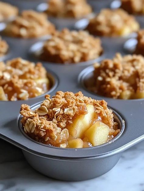 Easy Individual Apple Crisps, Apple Crisp Muffin Tin, Individual Apple Pies Muffin Tins, Mini Apple Crisps In Muffin Tin, Small Apple Pies Muffin Tins, Apple Crisp Cups Easy, Easy Mini Apple Pies In Muffin Tin, Mini Apple Pie Recipe Muffin Tins, Mini Apple Crisp Cups