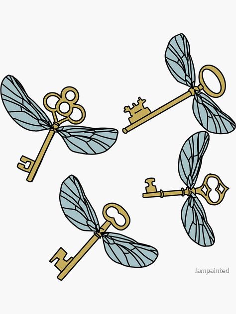 Harry Potter Flying Keys Drawing, Harry Potter Flying Keys Printable, Harry Potter Simple Art, Key Harry Potter Tattoo, Harry Potter Flying Key Tattoo, Harry Potter Aesthetic Stickers, Harry Potter Key Tattoo, Harry Potter Keys With Wings, Harry Potter Winged Keys