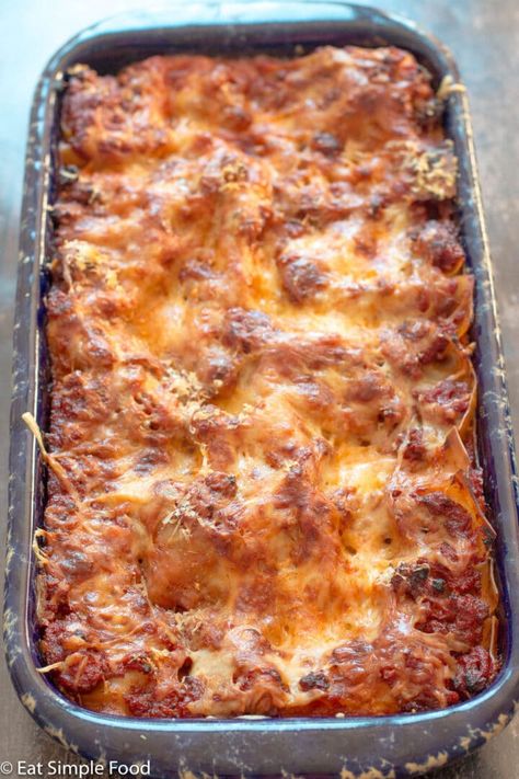 This classic & delicious ground beef and Italian sausage lasagna recipe is layered 3 noodles deep with marinara sauce, ricotta cheese, mozzarella, and Parmesan cheese. #eatsimplefood #lasagna #comfortfood #italianfood #italianrecipes Lasagna With Italian Sausage Ground Beef, Lasagna Recipe With Sausage And Beef, Lasagna Italian Sausage, Lasagna Recipe With Marinara Sauce, Pork And Beef Lasagna Recipe, Italian Sausage Lasagna Recipe Ricotta, Lasagna With Italian Sausage, Sausage Lasagna Recipe Easy, Sausage And Beef Lasagna