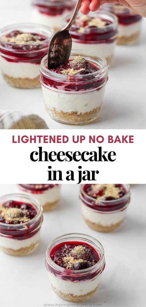 Mini Mason Jar Cheesecake, Desert In A Jar No Bake, No Bake Cheesecake Mason Jar, Cheesecake In Glass Jars, Keto Cheesecake In A Jar, No Bake Cheesecake In Jars, Individual Baked Cheesecakes, Single Serve No Bake Cheesecake, Healthy Cheesecake In A Jar