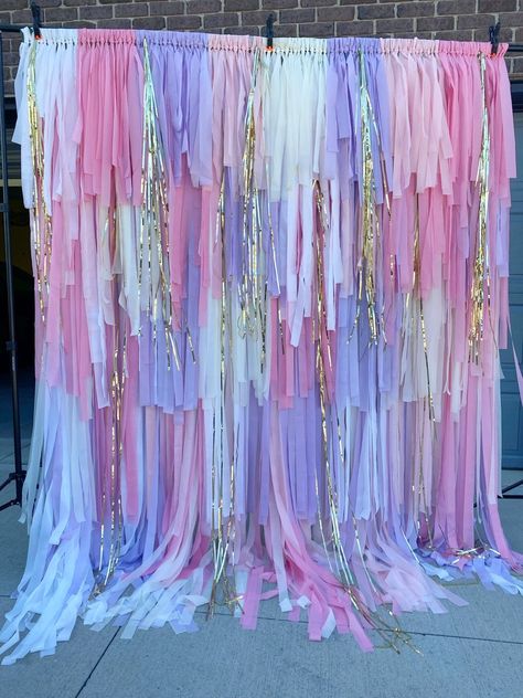 Pink And Purple Streamer Backdrop, Butterfly Birthday Party Backdrop, 16 Birthday Party Backdrop, Reusable Photo Backdrop, Ribbon Fringe Backdrop, Pink And Purple Event Decor, Mermaid Fringe Backdrop, 21st Birthday Pastel Theme, Pink Purple And Gold Birthday Party