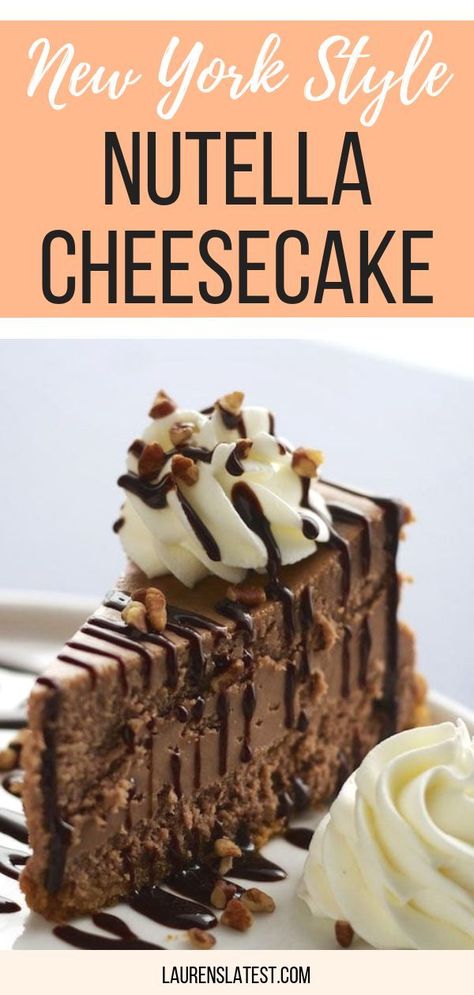 Nutella Baked Cheesecake, Nutella Deserts, Gf Cheesecake, Recipe With Nutella, New York Style Cheesecake Recipe, Nutella Cheesecake Recipe, Classic New York Cheesecake, Cheesecake Nutella, New York Cheesecake Recipe